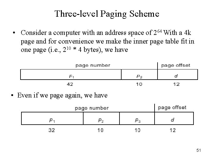 Three-level Paging Scheme • Consider a computer with an address space of 264 With
