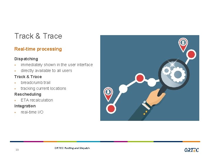 Track & Trace Real-time processing Dispatching § immediately shown in the user interface §