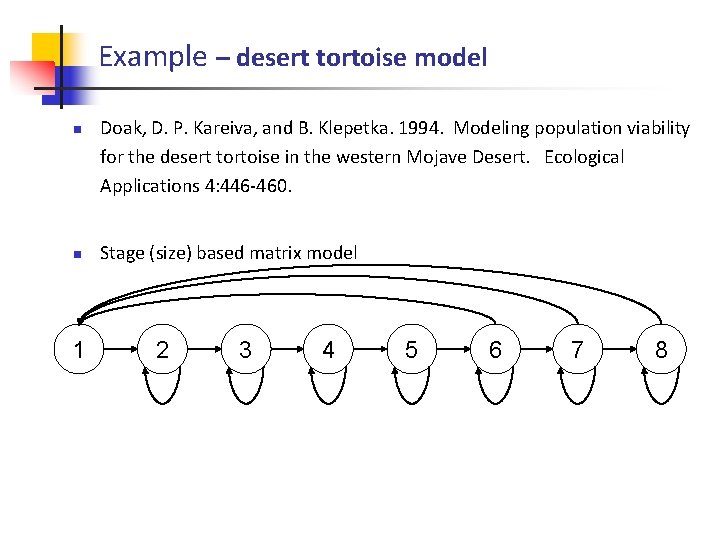 Example – desert tortoise model n n 1 Doak, D. P. Kareiva, and B.