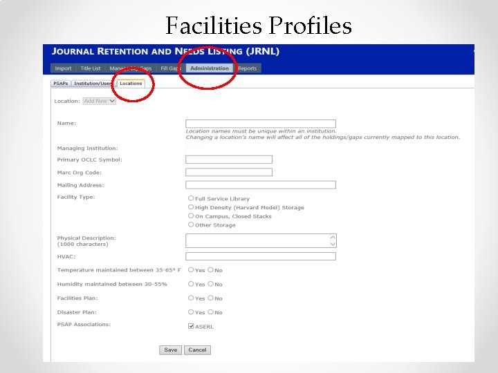 Facilities Profiles 