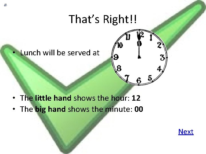 That’s Right!! • Lunch will be served at • The little hand shows the