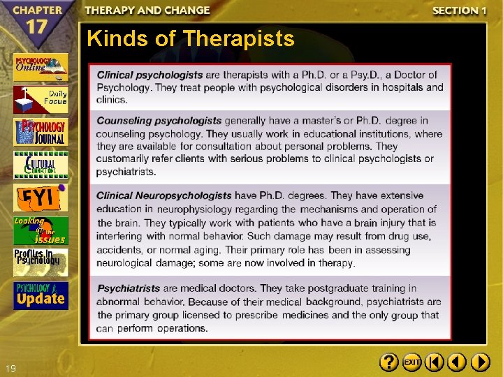 Kinds of Therapists 19 