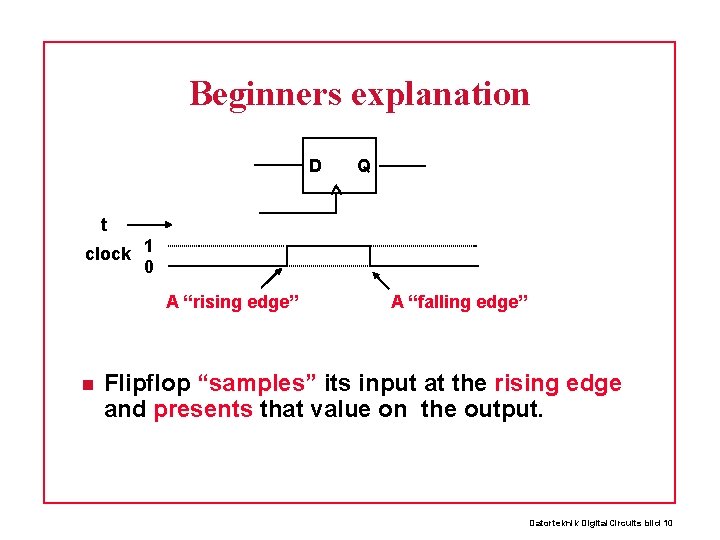 Beginners explanation D Q t clock 1 0 A “rising edge” A “falling edge”
