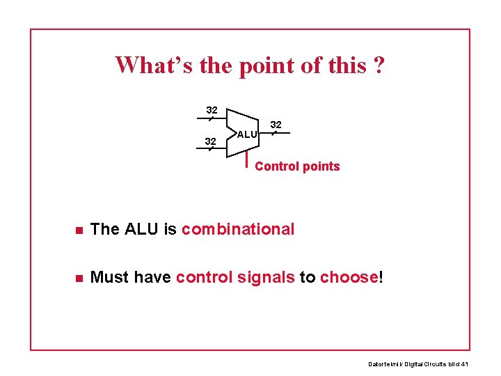 What’s the point of this ? 32 32 ALU 32 Control points The ALU