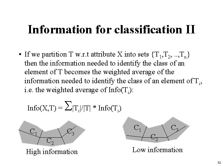 Information for classification II • If we partition T w. r. t attribute X