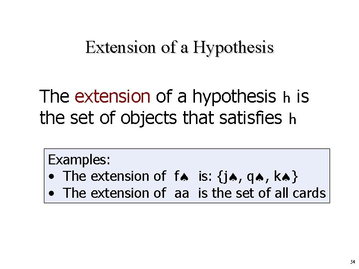 Extension of a Hypothesis The extension of a hypothesis h is the set of