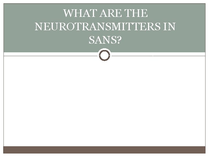 WHAT ARE THE NEUROTRANSMITTERS IN SANS? 