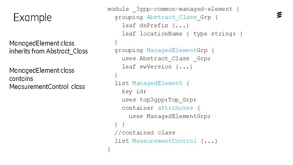 Example Managed. Element class inherits from Abstract_Class Managed. Element class contains Measurement. Control class