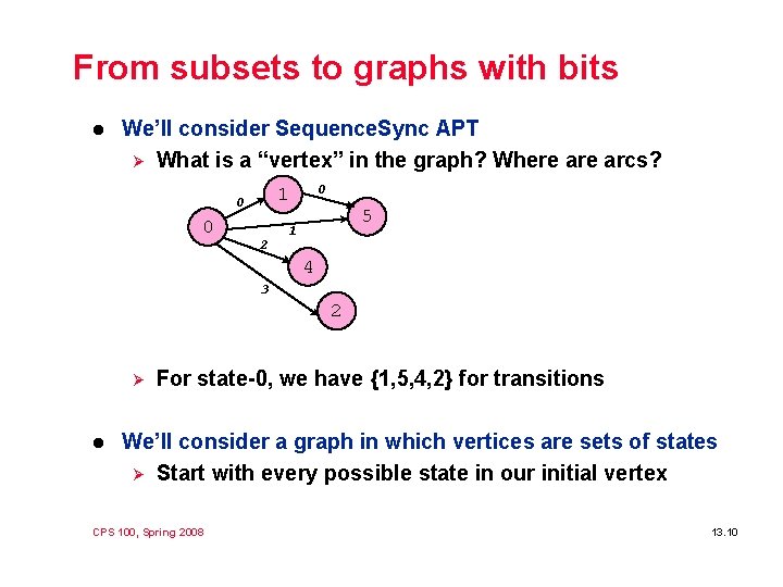 From subsets to graphs with bits l We’ll consider Sequence. Sync APT Ø What From subsets to graphs with bits l We’ll consider Sequence. Sync APT Ø What