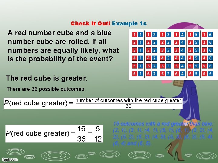 Check It Out! Example 1 c A red number cube and a blue number
