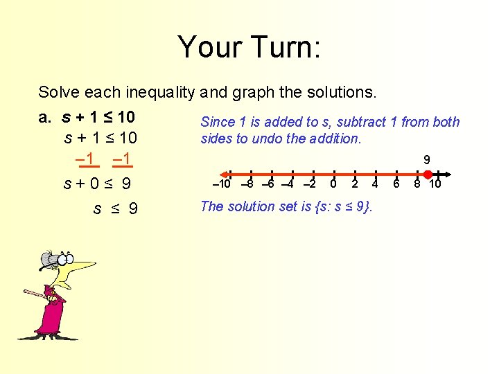 Your Turn: Solve each inequality and graph the solutions. a. s + 1 ≤