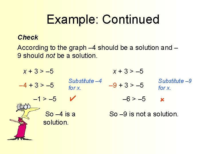 Example: Continued Check According to the graph – 4 should be a solution and