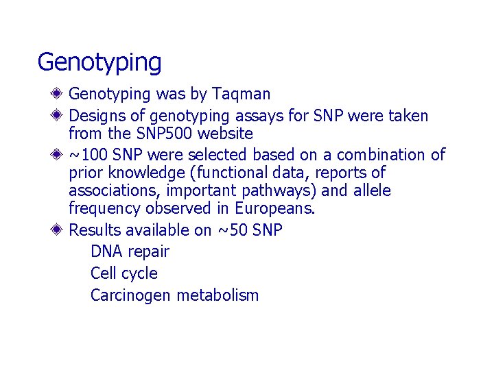 Genotyping was by Taqman Designs of genotyping assays for SNP were taken from the