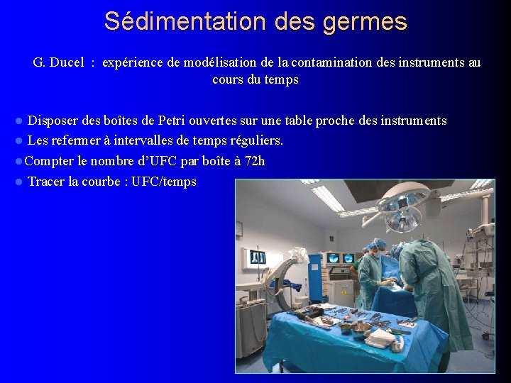 Sédimentation des germes G. Ducel : expérience de modélisation de la contamination des instruments