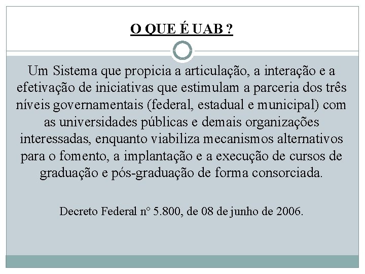 O QUE É UAB ? Um Sistema que propicia a articulação, a interação e