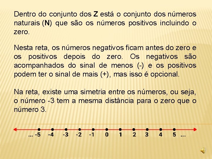 Dentro do conjunto dos Z está o conjunto dos números naturais (N) que são