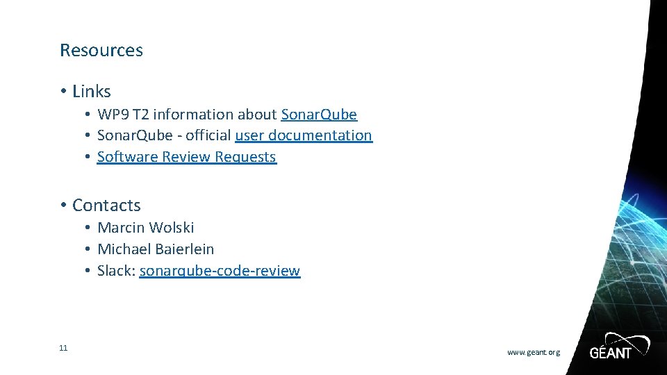 Resources • Links • WP 9 T 2 information about Sonar. Qube • Sonar.