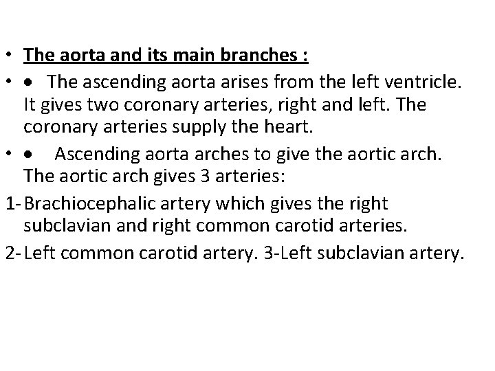• The aorta and its main branches : • The ascending aorta arises  • The aorta and its main branches : • The ascending aorta arises