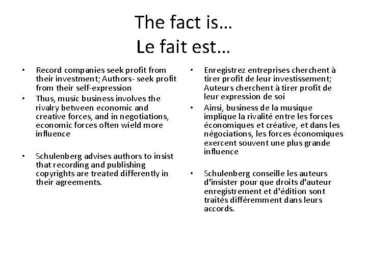 The fact is… Le fait est… • • • Record companies seek profit from