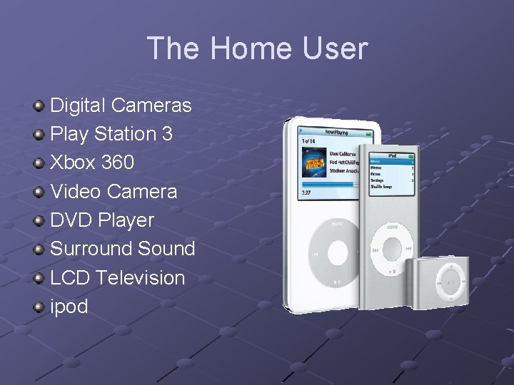 The Home User Digital Cameras Play Station 3 Xbox 360 Video Camera DVD Player The Home User Digital Cameras Play Station 3 Xbox 360 Video Camera DVD Player