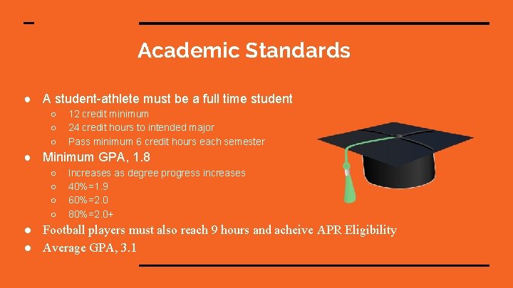 Academic Standards ● A student-athlete must be a full time student ○ ○ ○