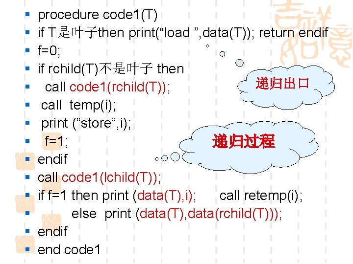 § § § § procedure code 1(T) if T是叶子then print(“load ”, data(T)); return endif