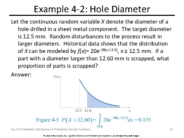 Example 4 -2: Hole Diameter Let the continuous random variable X denote the diameter