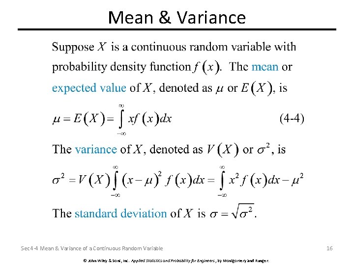 Mean & Variance Sec 4 -4 Mean & Variance of a Continuous Random Variable