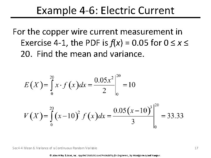 Example 4 -6: Electric Current For the copper wire current measurement in Exercise 4