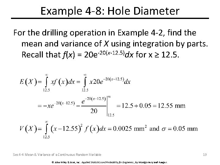 Example 4 -8: Hole Diameter For the drilling operation in Example 4 -2, find