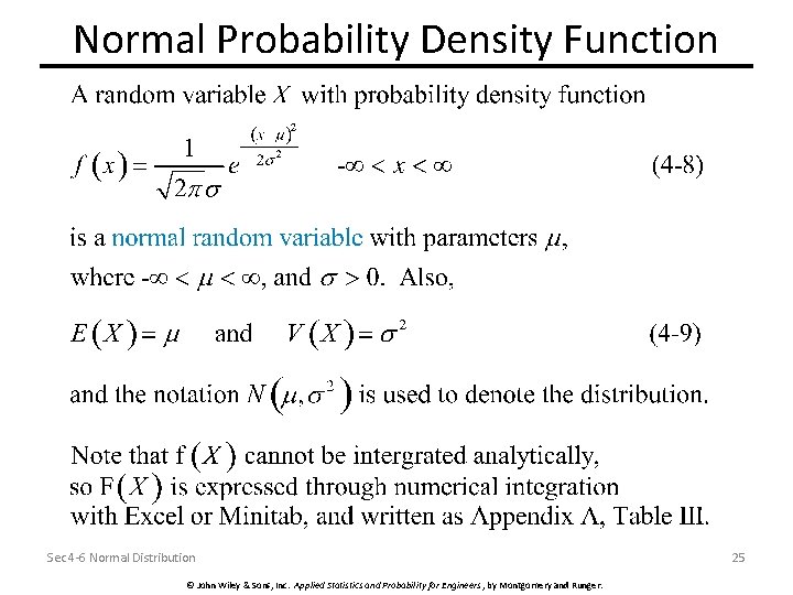 Normal Probability Density Function Sec 4 -6 Normal Distribution © John Wiley & Sons,