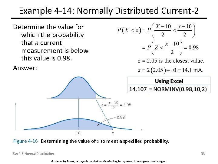 Example 4 -14: Normally Distributed Current-2 Determine the value for which the probability that