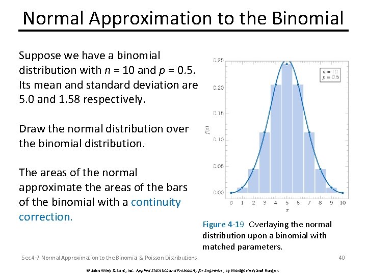 Normal Approximation to the Binomial Suppose we have a binomial distribution with n =