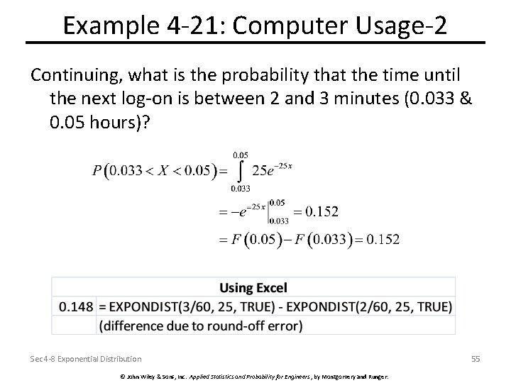Example 4 -21: Computer Usage-2 Continuing, what is the probability that the time until