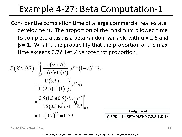 Example 4 -27: Beta Computation-1 Consider the completion time of a large commercial real