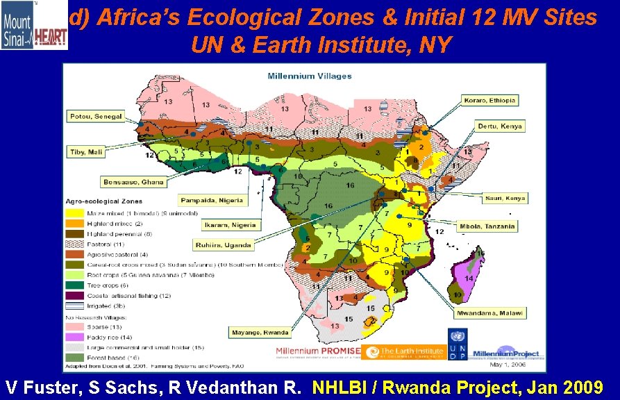 d) Africa’s Ecological Zones & Initial 12 MV Sites UN & Earth Institute, NY