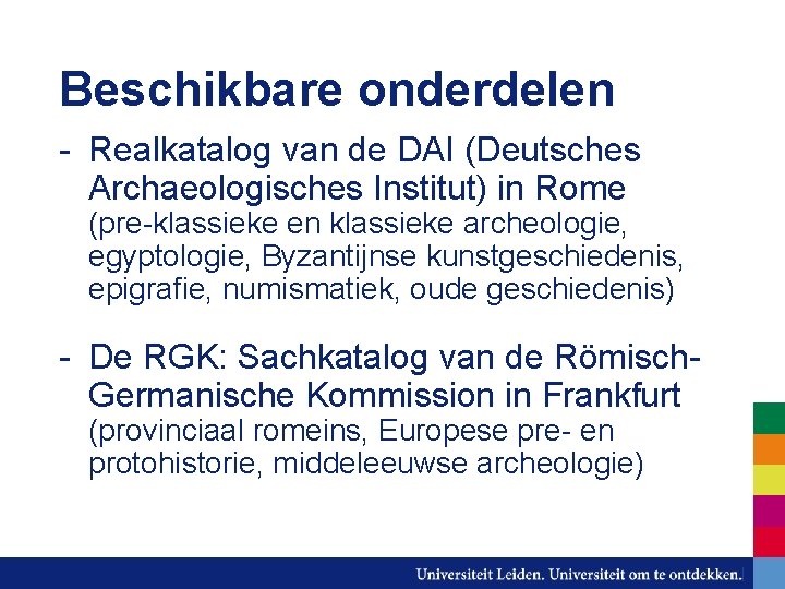 Beschikbare onderdelen - Realkatalog van de DAI (Deutsches Archaeologisches Institut) in Rome (pre-klassieke en