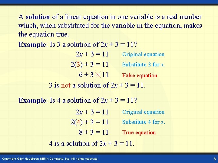 A solution of a linear equation in one variable is a real number which,