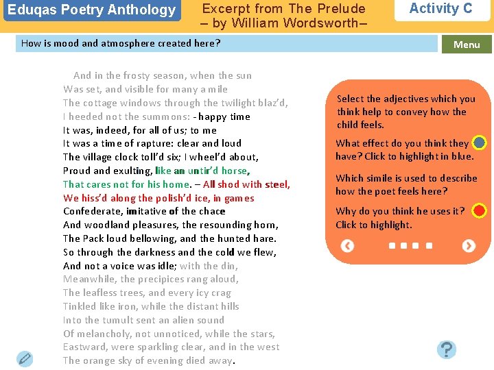 Eduqas poetry anthology excerpt from the prelude by