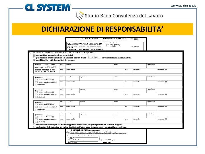www. studiobada. it DICHIARAZIONE DI RESPONSABILITA’ 