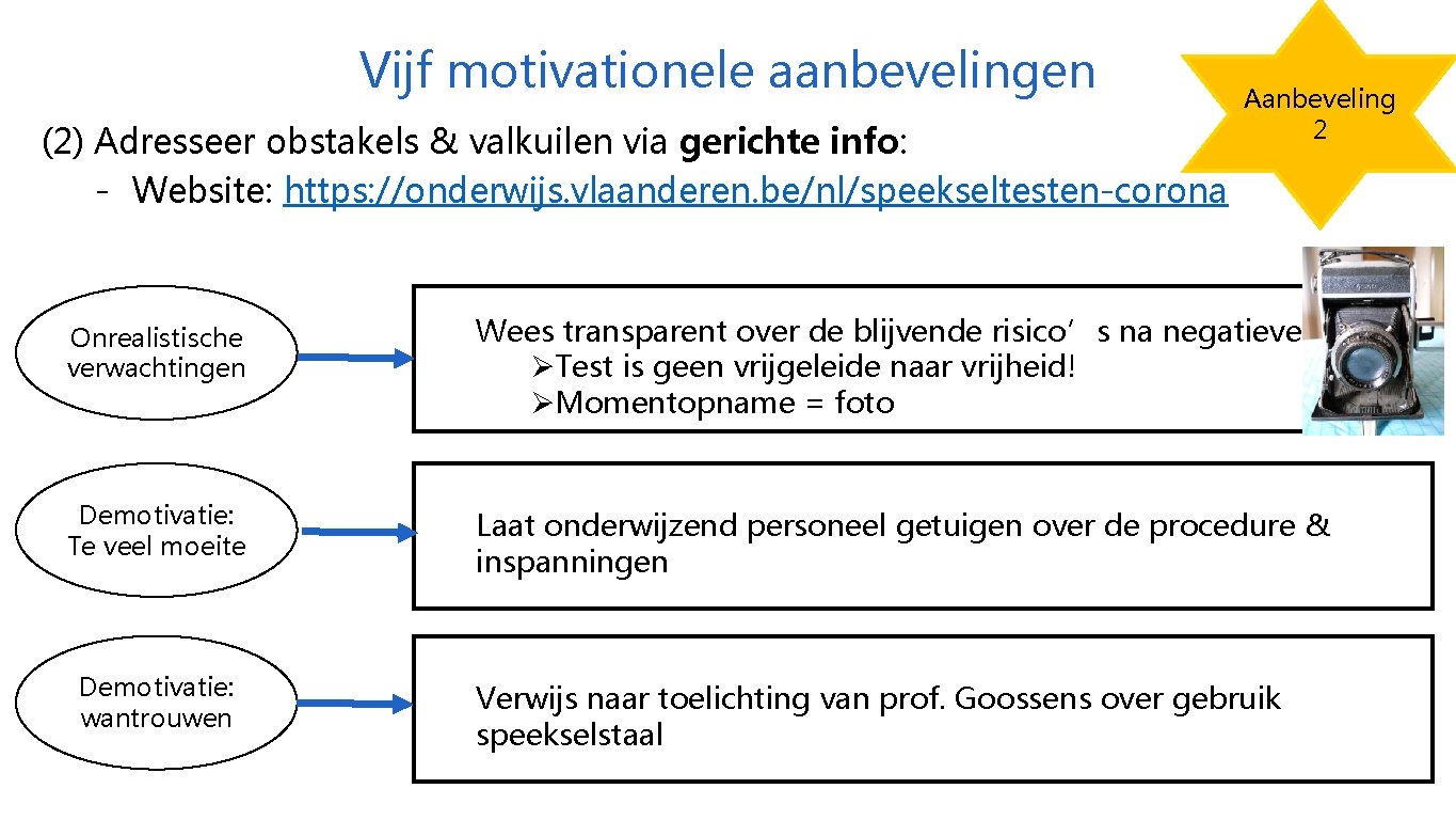 Vijf motivationele aanbevelingen (2) Adresseer obstakels & valkuilen via gerichte info: - Website: https: