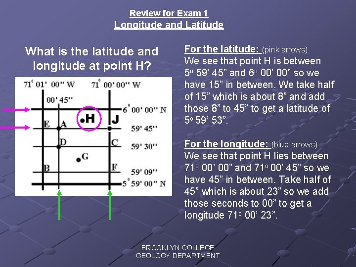 Review for Exam 1 Longitude and Latitude What is the latitude and longitude at