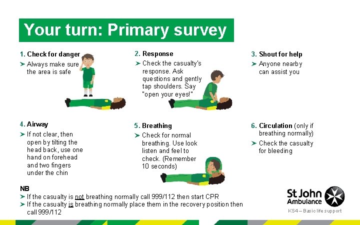 Your turn: Primary survey 1. Check for danger Always make sure the area is