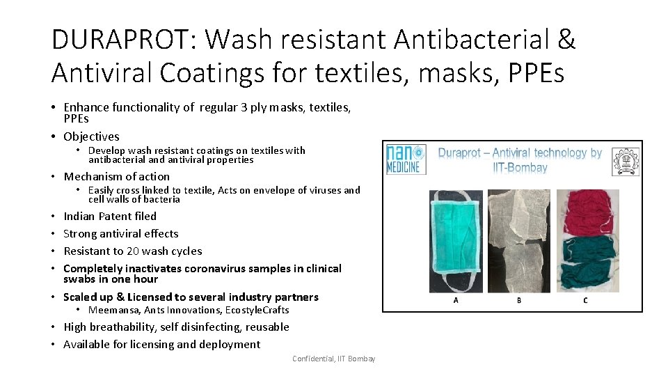 DURAPROT: Wash resistant Antibacterial & Antiviral Coatings for textiles, masks, PPEs • Enhance functionality