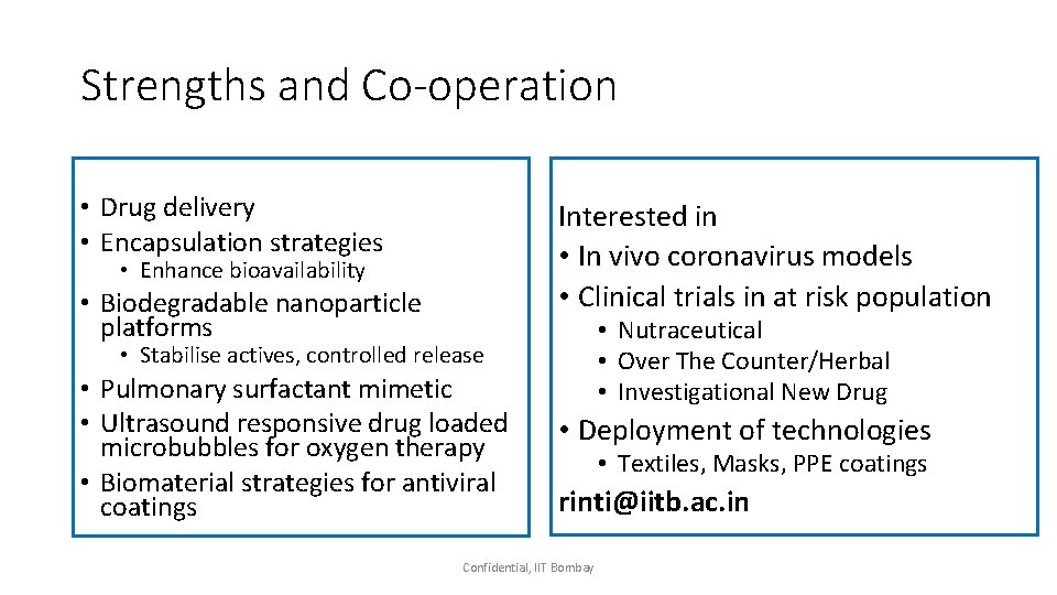 Strengths and Co-operation • Drug delivery • Encapsulation strategies Interested in • In vivo
