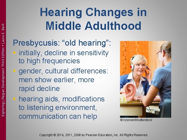 Exploring Lifespan Development Third Edition Laura E. Berk Hearing Changes in Middle Adulthood Presbycusis: