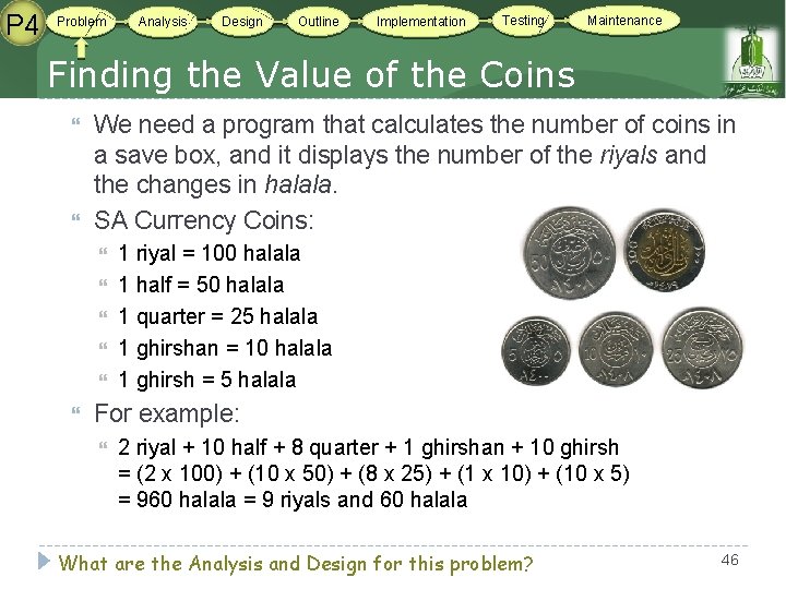 P 4 Problem Analysis Design Outline Implementation Testing Maintenance Finding the Value of the P 4 Problem Analysis Design Outline Implementation Testing Maintenance Finding the Value of the