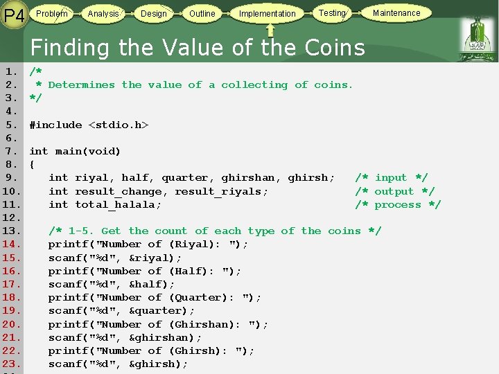 P 4 Problem Analysis Design Outline Implementation Maintenance Testing Finding the Value of the P 4 Problem Analysis Design Outline Implementation Maintenance Testing Finding the Value of the