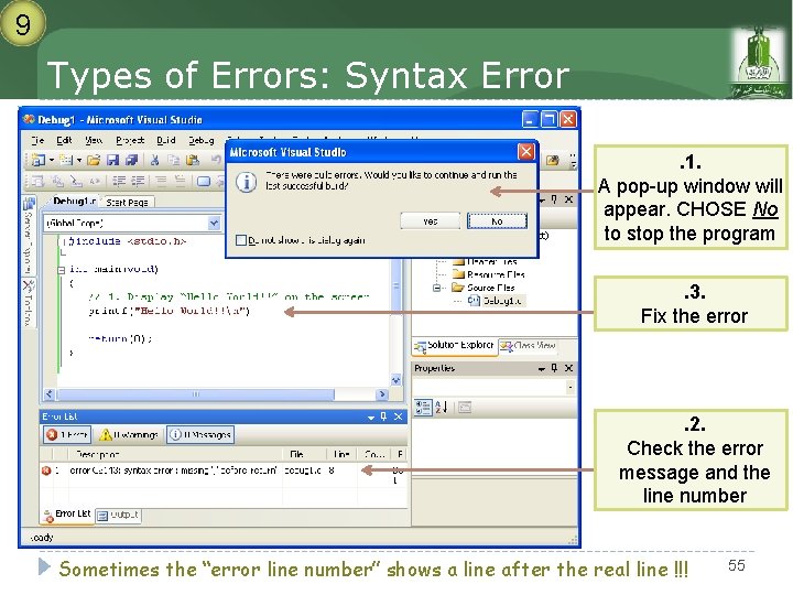9 Types of Errors: Syntax Error. 1. A pop-up window will appear. CHOSE No 9 Types of Errors: Syntax Error. 1. A pop-up window will appear. CHOSE No