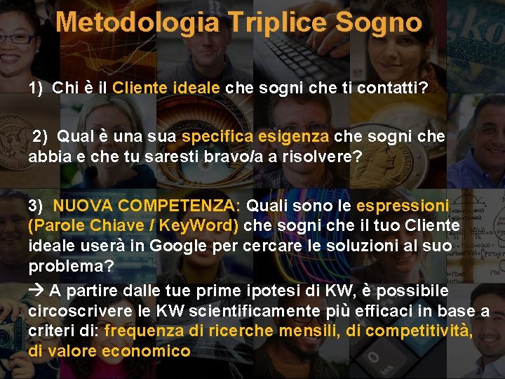 Metodologia Triplice Sogno 1) Chi è il Cliente ideale che sogni che ti contatti?